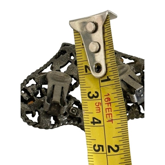 Mode Art Clip On Earrings Blue Silver Tone Aurora Borealis Rhinestone Vintage - Picture 5 of 7